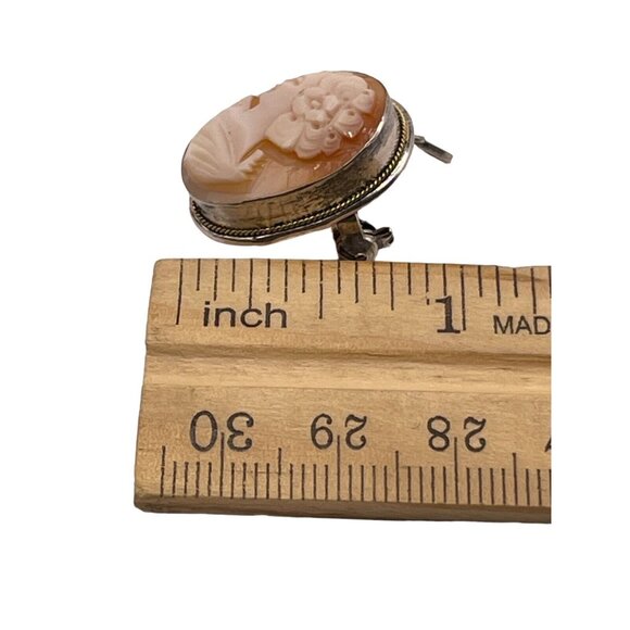 Vintage 800 Silver Carved Shell Left Profile Woman Cameo Brooch Pendant Combo - Picture 8 of 9